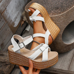 Cyflymder Summer New Thick Bottom Wedge Sandals Women's Thick Bottom Sandals Fashion Ankle Strap High Heel Sandals