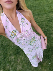 Cyflymder Women Retro Floral Print Stand Collar Maxi Skirt Elegant Deep V Neck Sleeveless Front Bodycon Party Dresses Formal Evening Dress