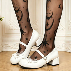 Cyflymder Vintage Bow Knot Y2K Mary Jane Pumps Gothic Black Ruffles 4.3CM Heels Shoes Women Round Toe Sweet White Lolita Cosplay Shoes
