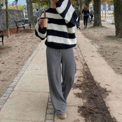 Cyflymder Women Wide Leg Pants K Style Casual Trousers with Ripped Details Natural Waist Full Length All Season Daily Wear