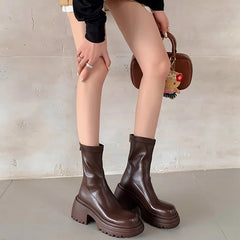 Cyflymder Platform High Heel Women Ankle Boots Fashion Thick Bottom Elastic Slim Female Short Booties