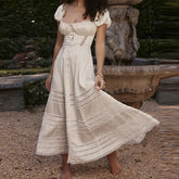 Cyflymder Fairycore Cottage Y2K Maxi Long Dress French Vintage Lace Trim A-line Dress Women Puff Sleeve Button Up Vestidos