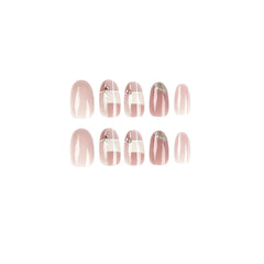 Cyflymder Nude Pink Wearable Nail Tip Art Glitter Powder Pearl Rhinestones Fake Nail Full Finished False Nail Press on Nails Glue Manicure