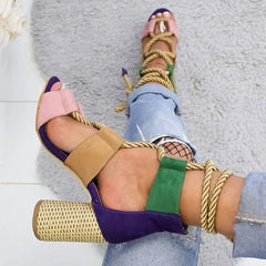 Cyflymder High Heels Women Sandals Hemp Rope Lace Up Summer Shoes Woman Fish Mouth Gladiator Sandals Ladies Pumps Orange Big Size 43