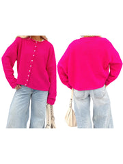 Cyflymder Stylish Women s Knit Cardigan with Long Sleeves and Button Closure - Versatile Solid Color Loose Fit Sweater for Fashionistas