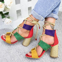 Cyflymder High Heels Women Sandals Hemp Rope Lace Up Summer Shoes Woman Fish Mouth Gladiator Sandals Ladies Pumps Orange Big Size 43