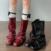 Cyflymder Vintage Flats Women Western Cowboy Boots Fashion Ladies Square Toe Pleated Knight Mid Calf Booties