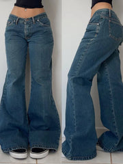 Cyflymder Harajuku women's jeans solid color fashionable distressed Y2K high street punk rock retro street chic daily casual flared jeans