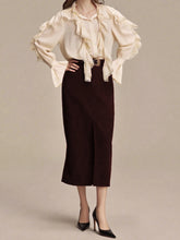 Cyflymder Women s Long Sleeve Blouse with Delicate Lace Detailing and Ruffled Button Front - Stylish Solid Color Top for Work or Weekend