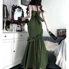 Cyflymder High Split Mermaid Spaghetti Strap Birthday Party Dresses for Women Dark Long Red Green Prom Dress