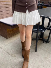 Cyflymder Lace-up A-line Shirks Women New Cotton High Waist Elastic Ruffles Hem Sweet Mini Skirts Vintage Cute Streetwear Chic Falda