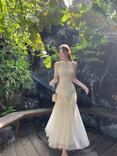 Cyflymder Chinese Style Jacquard Cheongsam Women Spring Halter Dress