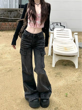 Cyflymder High Street Retro Black and Gray Jeans Women's Pants Autumn Loose Wide-leg Pants Straight Flared Trousers Y2k Sweet Punk Pant