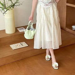 Cyflymder Square Toe Temperament Flower Sandals and Slippers for Women in Summer Cross-strap Non-slip Skinny Heel Flip-flops