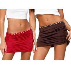 Cyflymder New Women's Mini Skirt Sexy Ladies Casual Slim Fit Stylish Pleated Decorative Buttons Low Rise Short Skirt