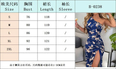 Cyflymder Summer Dress Woman Elegant Party Printed Dresses Women's Evening Off Shoulder Dress Navy Blue High Slit Maxi Dress