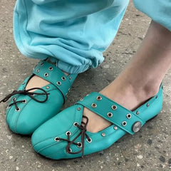 Cyflymder Fashionable Women's Ballerina Flat Footwear Spring Summer New Casual Lace-Up Round Toe Comfortable Woman Shoes Ladies Loafers
