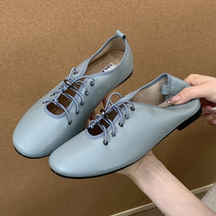 Cyflymder Retro Lace Soft Leather Women Flats Cozy Round Toe Ballet Style Outdoor Walking Casual Shoes Ladies Fashion Brand Designer Pumps