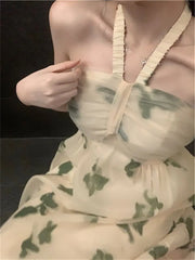 Cyflymder Temperament Floral Neck Strapless Tulle Skirt Gentle Style Slim A-line Long Skirt