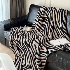 Cyflymder Zebra Patterned Sofa Knitted Blankets A-Class Half Flannel Nap Soft Blanket for Offices Home Hotel Homestay Bed End Towel