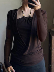 Cyflymder Elegant Women s Long Sleeve Top with Fit Design and Chic Halter Neck Detail Perfect for Fall Fashion