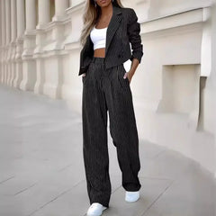 Cyflymder Elegant Casual Striped Cropped Lapel Suit Straight-Leg Pants Women's Clothing European American Foreign Trade
