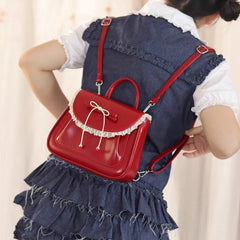 Cyflymder Kawaii Japanese Sweet Red Backpack Women Bow Ruffled Minimalist Versatile Shoulder Bag Ladies Lolita Academic Mochilas Mujer New