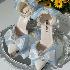 Cyflymder Blue Shoes Woman Black Brown Luxury Evening Heel Lolita Heels Elegant Heels Women Bride Bridal Heels for Women Party Shoes