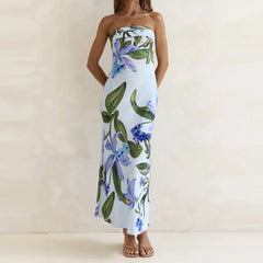 Cyflymder Elegant Off Shoulder Sleeveless One-piece Robes Summer Bohemian Style Dress Fashion Contrast Color Print Tube Tops Evening Dress