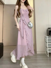 Cyflymder Summer Party Dresses for Women Backless V-neck Sling Ruffled Temperament Sexy Fashion Suspender Simple Elegant New in Dress