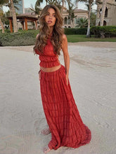 Cyflymder Sexy Pleated Vest Skirt Sets Women Elegant Solid Backless Sleeveless Tank Tops Drawstring Skirt 2025 Summer Vacation Lady Outfit