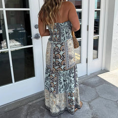 Cyflymder Women's Fashion Sleeveless Hight Waist Party Dress Sexy Backless Split Vacation Dress Elegant Strapless Hollow Out Holiday Dress