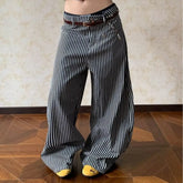 Cyflymder Fashion Low Waist Striped Casual Pants Women Loose Straight Wide-leg Pants Trousers
