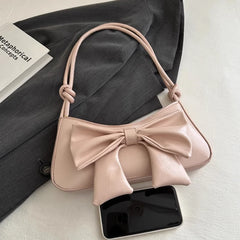 Cyflymder Luxury Design Simple Bow Shoulder Bags Y2k Aesthetic Vintage All Match Women's Handbags Office Lady Fashion Elegant Underarm Bag