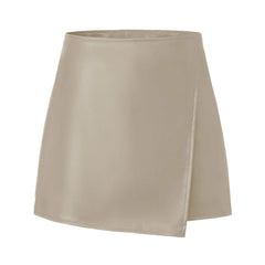 Cyflymder Asymmetrical Faux Leather Skirt With Shorts PU High Waist Bodycon Wrapped Hip Mini Skirt Women Streetwear Sexy Shorts Skirt