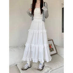 Cyflymder Sweetwhitecake Slimming High-Waisted A- Line Skirt For Women Medium-Length Wood-Ear Edge Joining Summer Autumn Season