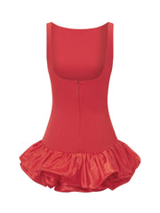 Cyflymder Women Summer Mini Tank Dress Sleeveless Round Neck Solid Color Bud Hem Dress