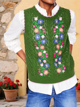 Cyflymder Women s Sleeveless Knit Sweater Vest with Floral Embroidery Cozy Crew Neck Tank Top Stylish Knitted Sleeveless Pullover