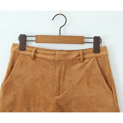 Cyflymder Retro Brown Faux Suede Shorts Women High Waist Casual Short Pants