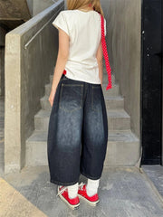 Cyflymder Summer Young Girl Loose Curved Wide Leg Denim Cropped Pants Women's Retro Calf-length Jeans Female High Waist Capris Pants