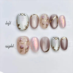 Cyflymder 10Pcs Cat Eye Handmade Press on Nails Tulip Flower Fake Nails Short Wearable Stick-on Nails False Nail 네일팁 Накладные Ногти Uñas