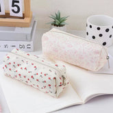 Cyflymder INS Cream Color Sweet Pencil Case for Student Girl Retro Cute Floral Canvas Stationery Storage Bag Portable Zipper Pencil Poucj