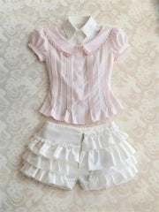 Cyflymder Sweet 2-Piece Set Woman Clothes Polo Top+Shorts Harajuku Korea Kawaii Vintage Punk Goth Crop Top Preppy Summer Suit Fashion Tees