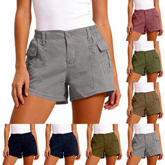 Cyflymder Women's Straight-leg Denim Shorts (non-stretch), Trendy Cargo Denim Shorts, Solid Color High-waisted Shorts with Pockets