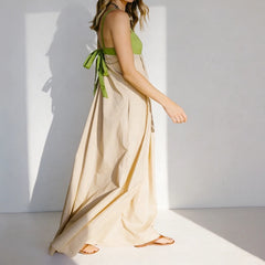 Cyflymder Women Loose Fit Maxi Dress Summer Sleeveless Patchwork Contrast Color Flowy Dress Beach Party Back Tie Long Dress