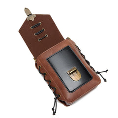 Cyflymder Female Steampunk Shoulder Bags, Retro Mini Square Braided Rope Crossbody Bag, Brown Leather Metal Lock Daily Casual Handbags