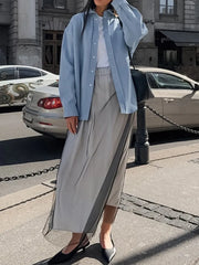 Cyflymder Blue Single Breasted Jackets Women Long Sleeve Pockets Fashion Coat Tops 2025 Autumn Clothing Outerwears Streetwear Female