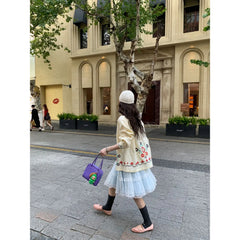 Cyflymder Light Blue Lace Cake Layered Skirt Ladies Summer Skirt