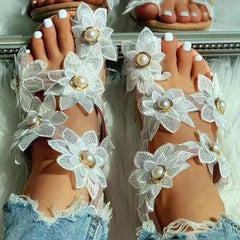 Cyflymder Summer Women New Flat Sandals Fashion Pearl Decorate Sandals Women Casual Outdoors Trend Shoes