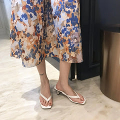 Cyflymder New High-Heeled Flip Flop Clip Toe Slippers Small Cat Paw Beach Slippers Fine Heel Slippers Women's Rubber Sole